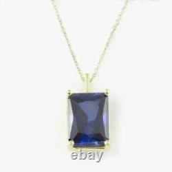 Pendentif de mariage en saphir bleu simulé taille émeraude 2 ct plaqué or jaune 14K