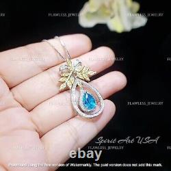 Pendentif en diamant topaze bleue taillée en poire de 3,50 carats, créé en or bicolore 14 carats