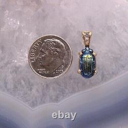 Pendentif en verre d'art Favrile iridescent bleu cobalt et or de Tiffany antique
