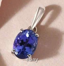 Pendentif pour femme en or blanc plaqué 14 carats, avec une pierre précieuse bleue tanzanite ovale de 2 carats créée en laboratoire