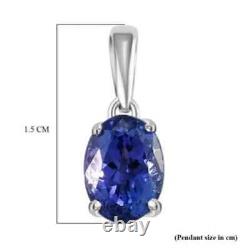 Pendentif pour femme en or blanc plaqué 14 carats, avec une pierre précieuse bleue tanzanite ovale de 2 carats créée en laboratoire