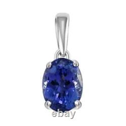 Pendentif pour femme en or blanc plaqué 14 carats, avec une pierre précieuse bleue tanzanite ovale de 2 carats créée en laboratoire