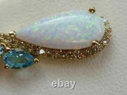 Pendentif pour femme en or jaune 14 carats avec opale de taille poire de 3 carats et topaze bleue, chaîne gratuite