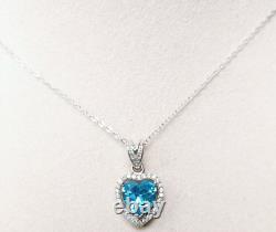 Pendentif solitaire en forme de cœur en diamant naturel bleu de 5 carats VVS1 finition or blanc