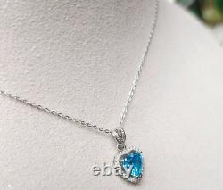 Pendentif solitaire en forme de cœur en diamant naturel bleu de 5 carats VVS1 finition or blanc