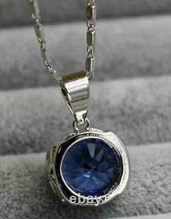 Pendentif solitaire en saphir bleu créé en laboratoire de coupe ronde 2 Ct plaqué or blanc 14 carats