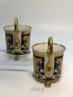 Pirkenhammer Dresdenantique Fine Two Cups Bleu Cobalt -guild Gold Lyon Médaillon