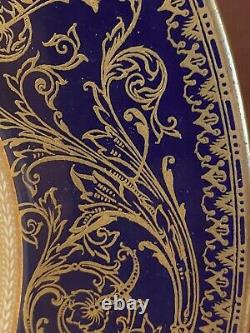 Plaque D'or Bleu Cobalt Signée À La Main De Worcester Royal