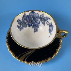 Pmr Jaeger Bavaria Roses Bleues Cobalt Porcelaine Tea Cup Et Saucer