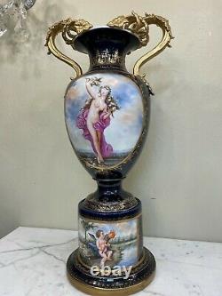Porcelaine Bleue De Cobalt, Vase De Feuille D'or De 24 Carats