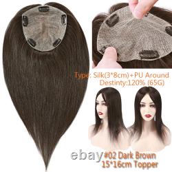 Postiche de cheveux humains Remy véritables pour femmes avec base en soie et clip - Hairpiece Top Piece Toupee