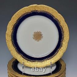Pouyat Limoges Porcelaine Pour Caldwell 12 Plaques De Dessert Bleu De Cobalt D'or