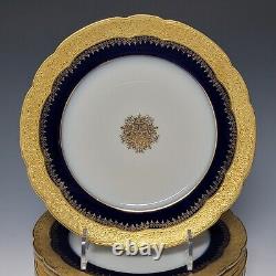 Pouyat Limoges Porcelaine Pour Caldwell 12 Plaques De Dessert Bleu De Cobalt D'or