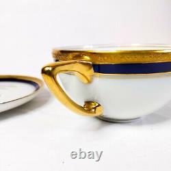 RARE tasse à thé Rosenthal 1697 Aida incrustée d'or et bleu cobalt avec soucoupe