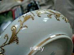 Rare Antique Nippon Maple Leaf Mark Cobalt Blue Gold Welt Bead Moriage Bowl