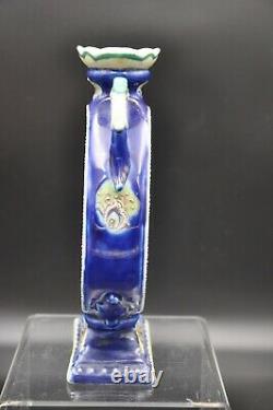 Rare Nippon Lune Vase Vase HP Floral Design Cobalt Bleu Or Accents Nice