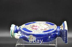 Rare Nippon Lune Vase Vase HP Floral Design Cobalt Bleu Or Accents Nice