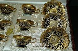 Rare Rosenthal Antique Cobalt Blue & Incrusted Gold Boxed Set Of Cups & Soucoupes