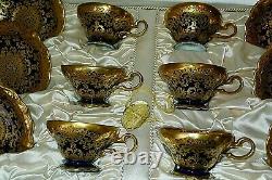 Rare Rosenthal Antique Cobalt Blue & Incrusted Gold Boxed Set Of Cups & Soucoupes