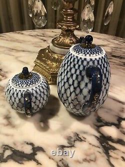 Rare Signé Imperial Russia Cobalt Blue Gold Tea Pot Sugar Bowl Set