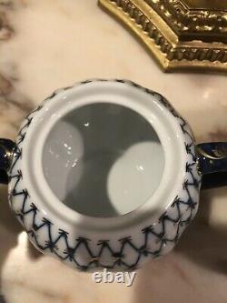 Rare Signé Imperial Russia Cobalt Blue Gold Tea Pot Sugar Bowl Set