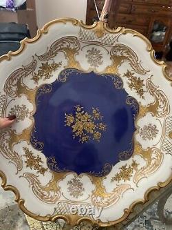 Reichenbach Bleu Cobalt Grande Plaque Dorée Dorée Aux Fleurs. Magnifique