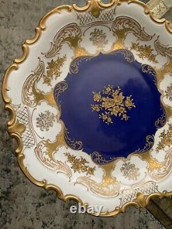 Reichenbach Bleu Cobalt Grande Plaque Dorée Dorée Aux Fleurs. Magnifique