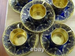 Rosenthal 5 Tasses et 6 Sous-Tasses café Expresso Bleu Cobalt avec Doré