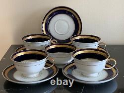Rosenthal Allemagne Eminence Cobalt Blue And Gold Cup And Saucers Ensemble De 5