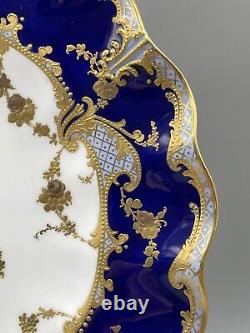 Royal Crown Derby Antique 1891-1921 Cobalt Plaque D'armoire En Or Bleu Et Lourd 9in