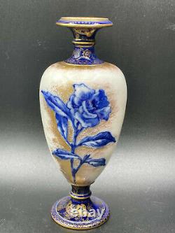 Royal Doulton Burslem Cobalt Blue Gold Flower Pied Vase Antique 8.5