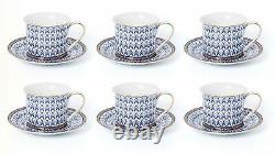 Royalty Porcelaine 12pc De Luxe Cobalt Net Tea Or Coffee Cup Set, Or 24k