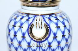 Russe Imperial Lomonosov Porcelain Tea Caddy Cobalt Net 22k Gold Rare Russia