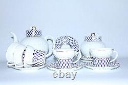 Russe Imperial Lomonosov Porcelain Tea Set Cobalt Net 6/14 Personnes 22k Gold