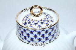 Russe Imperial Lomonosov Porcelain Tea Set Cobalt Net 6/14 Personnes 22k Gold