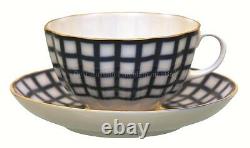 Russe Imperial Lomonosov Porcelain Tea Set Service Cobalt Cage 6/20 22k Or