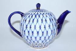 Russe Imperial Lomonosov Porcelaine Hard Teapot Tulip Cobalt Net Gold Rare Lfz