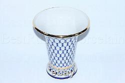 Russe Imperial Lomonosov Porcelaine Vase Empire Cobalt Net 22k Gold Russia Rare