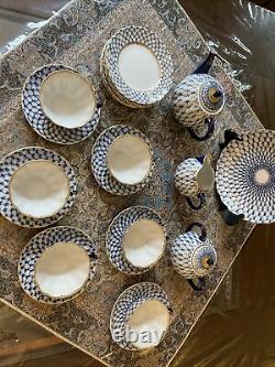 Russe Lomonosov Porcelain Tea Set Cobalt Net 6/22 22k Or Original