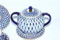 Russian Imperial Lomonosov Porcelain Coffee Set Cobalt Net 6/14 22k Or