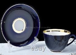 Russian Imperial Lomonosov Porcelain Tea Set Night 6/14 22k Gold Cobalt Service