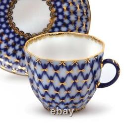 Russie Impériale Lomonosov Porcelaine Cafe Set Cobalt Net 20 Pc Authentique