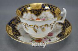 S&j Rathbone Pattern 812 Floral Cobalt Beige & Gold Tea Cup & Saucer C. 1815-25 A