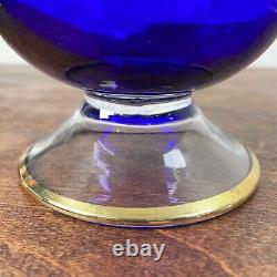 Sc Line Italie Venitian Gold Encrust Hurricane Bouquet Vase Cobalt Blue Art Glass
