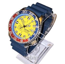 Seiko Plongeur d'occasion 7002-7001 Auto Cadran jaune Lunette Pepsi Bracelet de plongée bleu marine