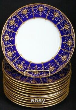 Service De 24 Minton, Angleterre Cobalt Blue Gold-incrusted Plates, Doré, Perles