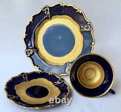 Service de table Tasse en porcelaine Soucoupe Assiette à gâteau Bleu cobalt Or ILMENAU P371