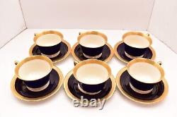 Set 6 Syracuse Queen Anne Old Ivory Cobalt Blue & Gold Tea Cups & Saucers