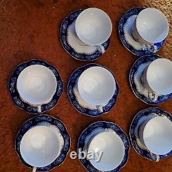 Set 8 Zsolnay Pompadour 3 Porcelaine Cobalt Blue Gold Tasses Saucers