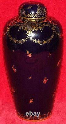 Signé Dresden Lited Urn Vase Cobalt & Or Peint À La Main Victorien Allemagne